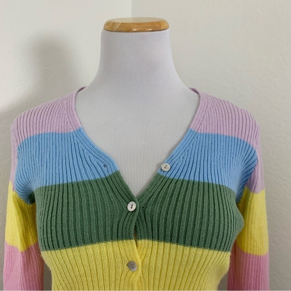 Rough Los Angeles Color Block Stripe Baby Cardigan Sweater Juniors S Ribbed - Picture 11 of 13